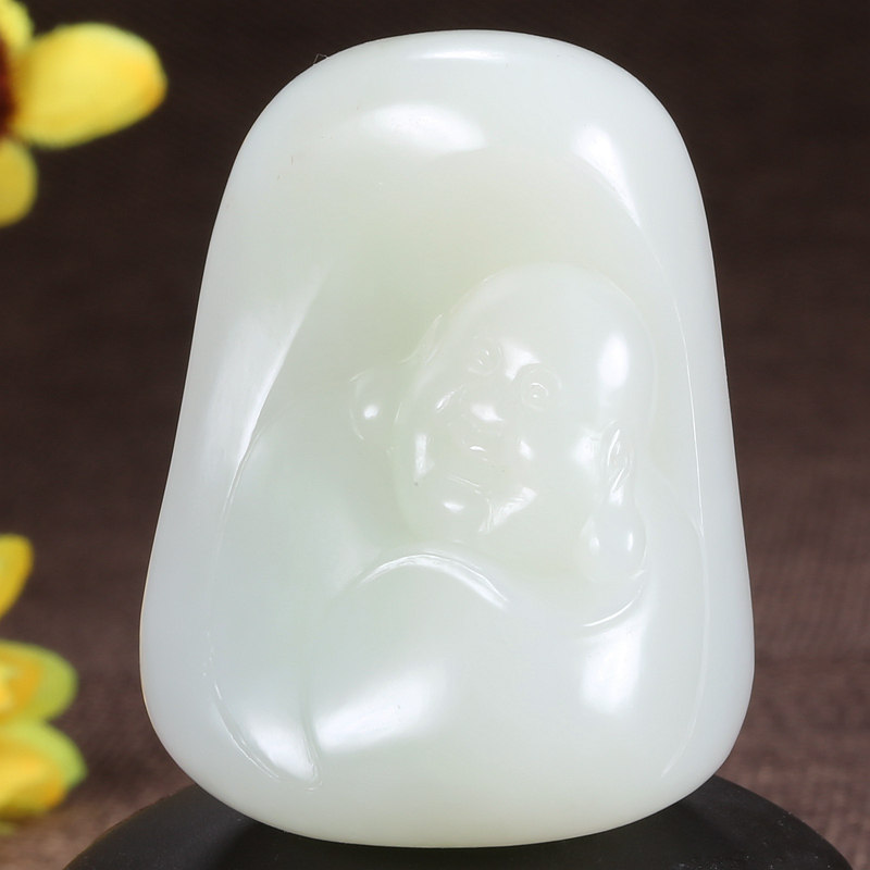 和田玉白玉弥勒佛挂件54.402克