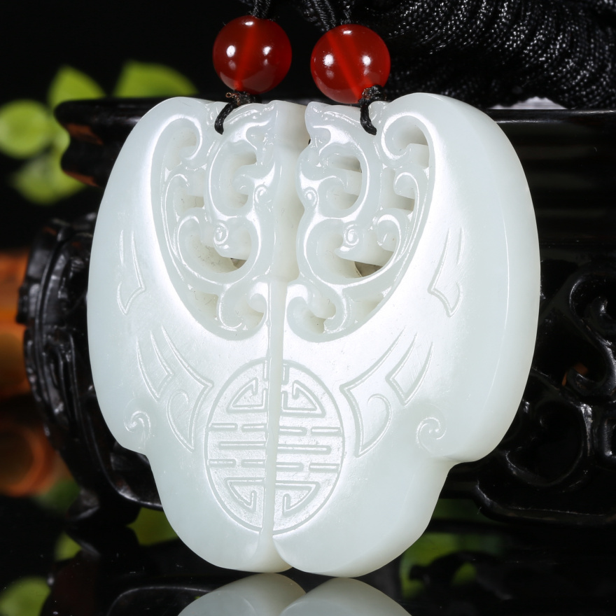和田玉白玉龙凤呈祥对牌挂件 51g