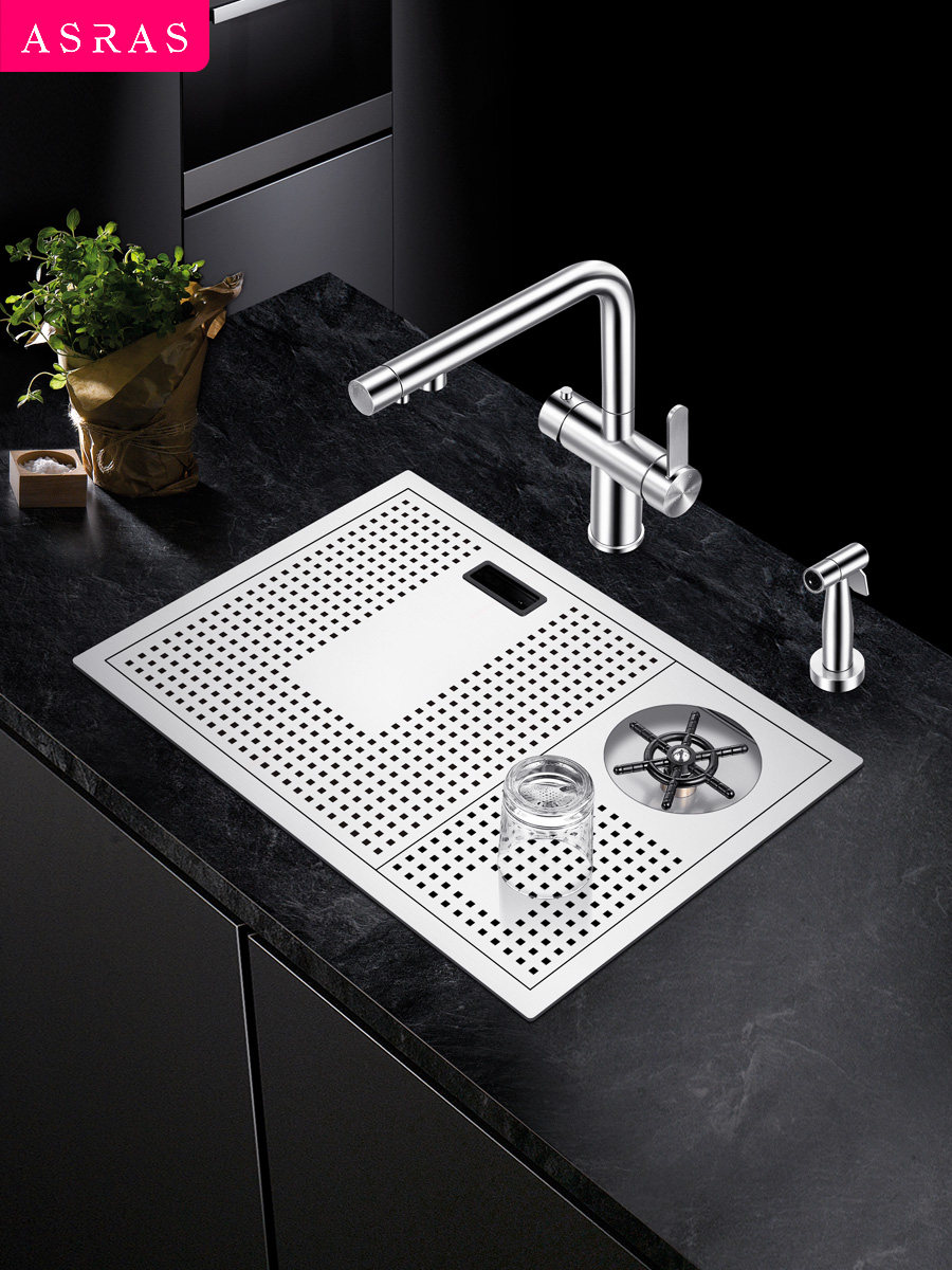 阿萨斯不锈钢洗杯器水槽套餐高压自动奶茶咖啡厅酒水吧台小单槽