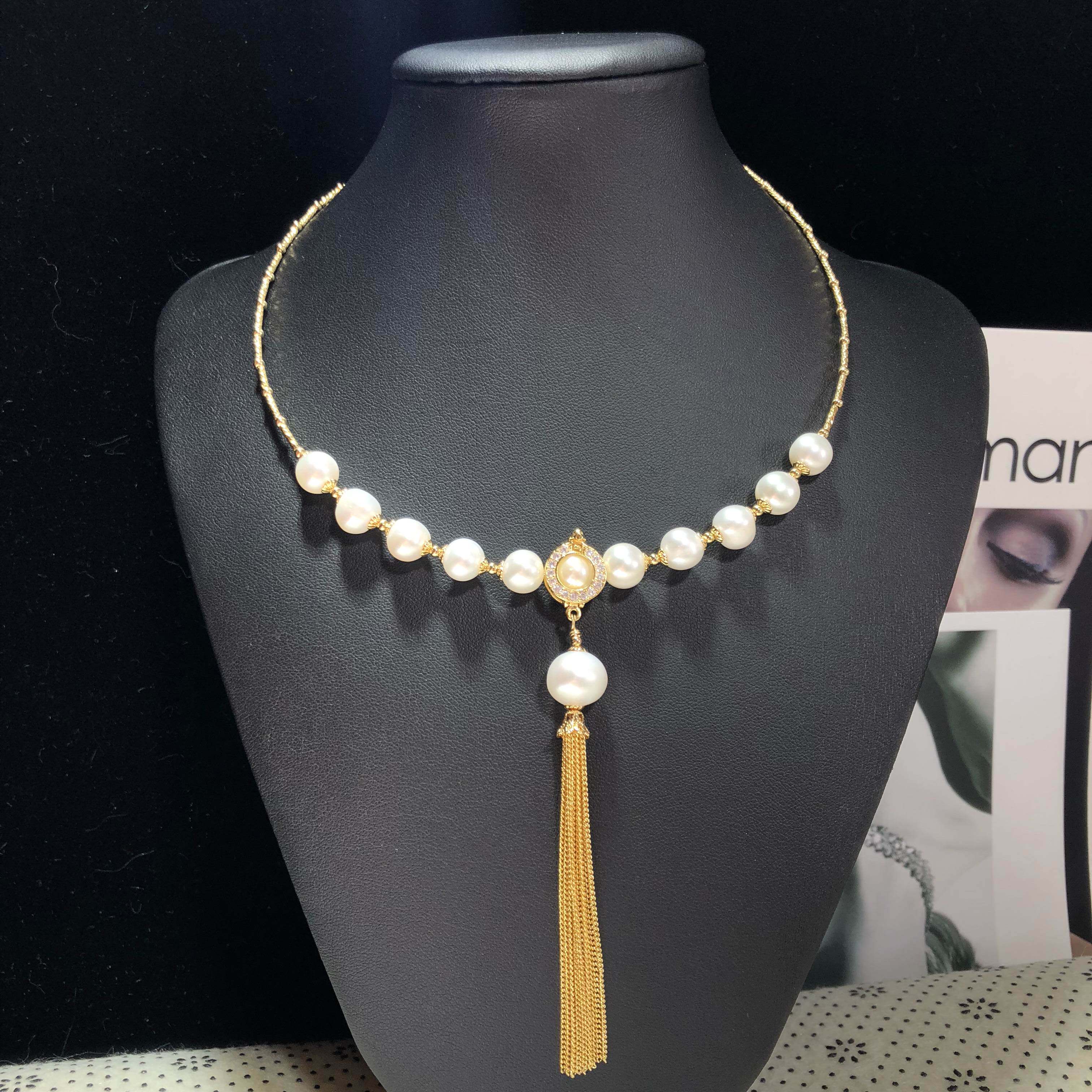 新款天然淡水珍珠项圈气质名媛时尚吊坠流苏项链送女友