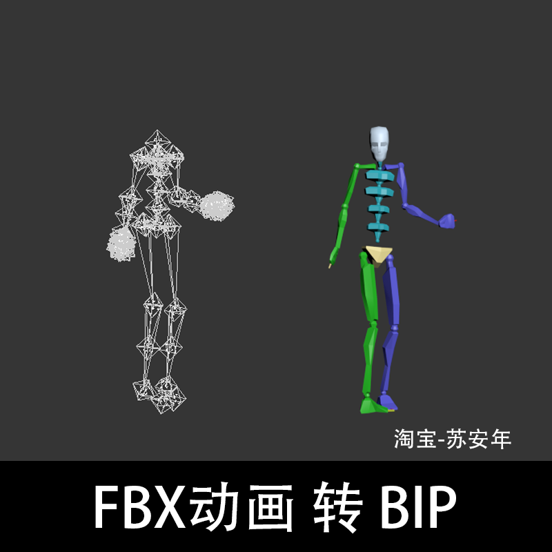 3dmax骨骼动画动作数据映射重定向 Fbx动画转Bip动画