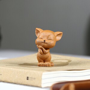 宜兴紫砂茶宠小猫摆件创意动物原矿段泥降坡泥雕塑茶玩拉毛狸猫