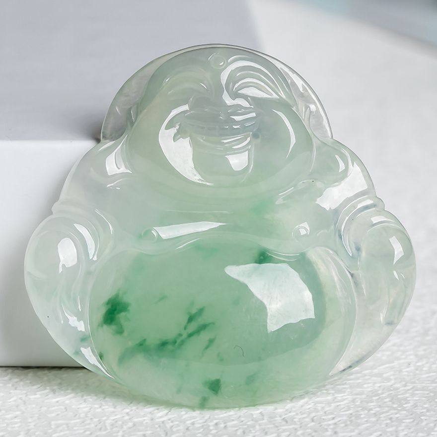 缅甸天然a货翡翠 冰润飘花大度佛公吊坠 8.77 g