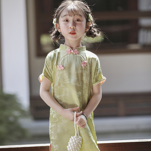 女童旗袍缎面夏季小女孩汉服连衣裙新中式童装薄款唐装礼服高级感