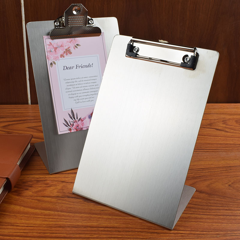 展示牌立式加厚金属不锈钢文件夹板菜单夹写字板资料文件酒店板夹