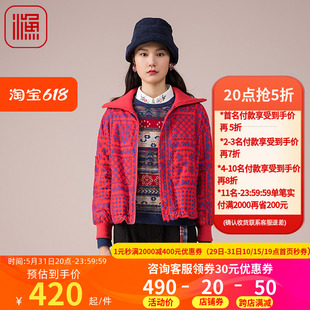 渔牌女装棉服女2022秋冬新款灯芯绒拼针织印花短款外套女FGED4023