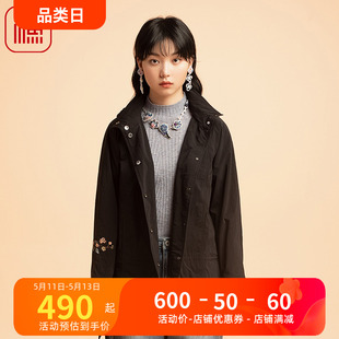 渔服饰棉服女2022年新款绣花连帽小个子短款棉衣个性百搭FGEC4046