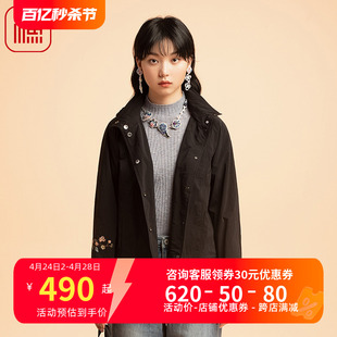 渔服饰棉服女2022年新款绣花连帽小个子短款棉衣个性百搭FGEC4046