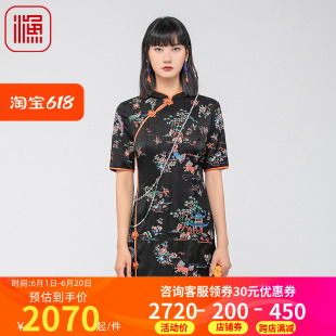 渔服饰裙子夏季女2024新款真丝重工刺绣花古典旗袍连衣裙FGGB0031