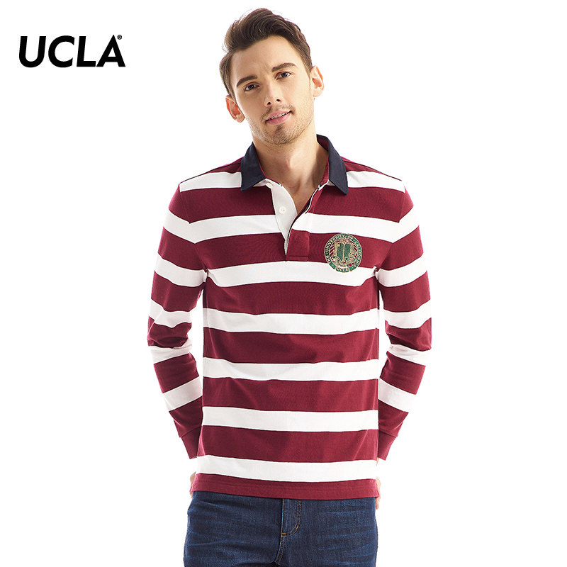 ucla2018新款秋季 男装 商务休闲时尚 纯棉条纹 保罗衫 长袖polo