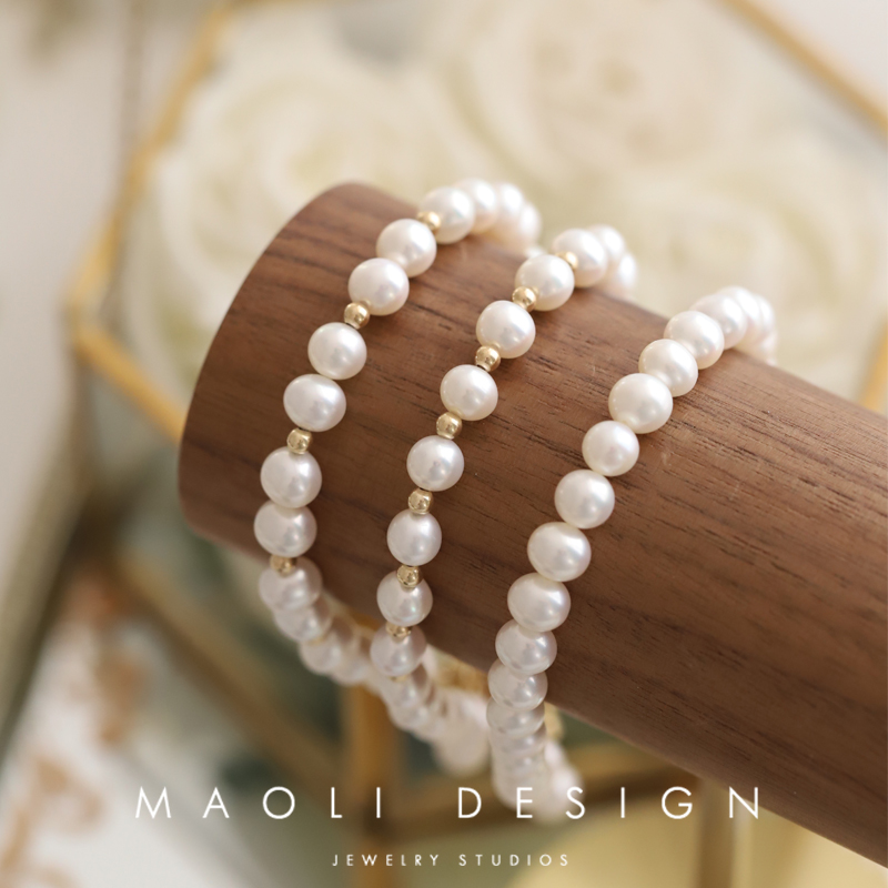 MAOLI /基础珍珠串.美国进口14K包金天然淡水珍珠吸铁扣手链手串