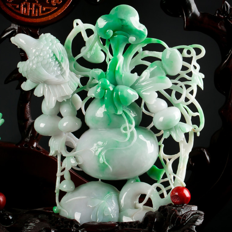 收藏级白底青福禄双全翡翠摆件720克