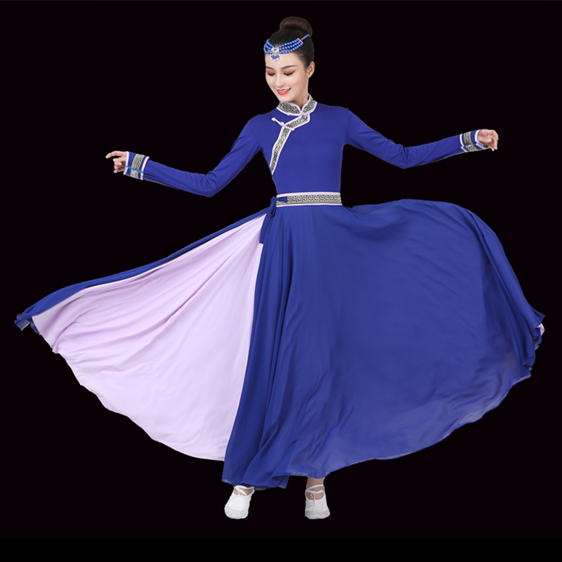 新款蒙古表演出服内蒙少数民族服装民族风鸿雁舞蹈艺考连衣裙套装