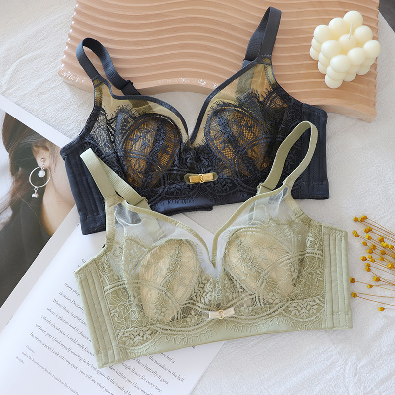 复古蕾丝美媛杯 深v性感透视文胸聚拢上托大胸显小超薄软钢圈内衣