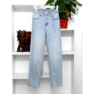 2021年烟管裤个性口袋浅色双色线设计风格高品质柔软筷子牛仔裤女