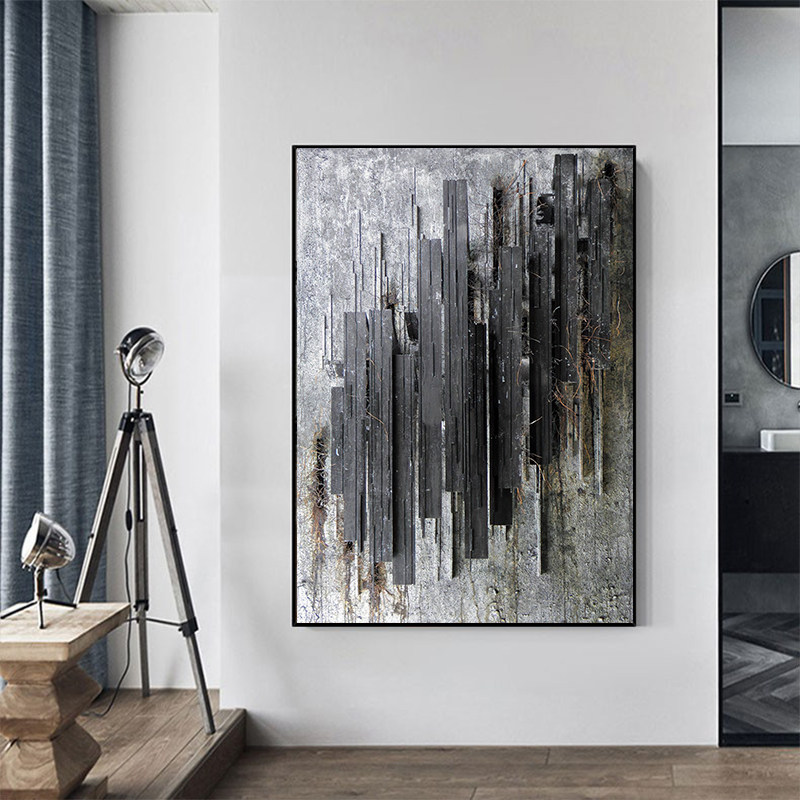 意式极简抽象树皮玄关装饰画大气过道走廊壁画简约轻奢客厅挂画