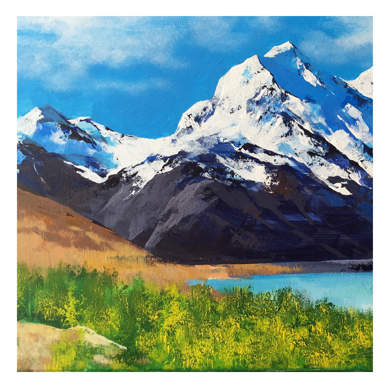 许逸云油画作品《湖镜雪山》