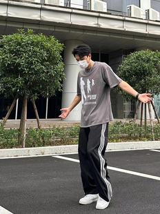 三条杠美式裤子男夏季潮牌垂感高级感运动裤vibe风宽松直筒休闲裤