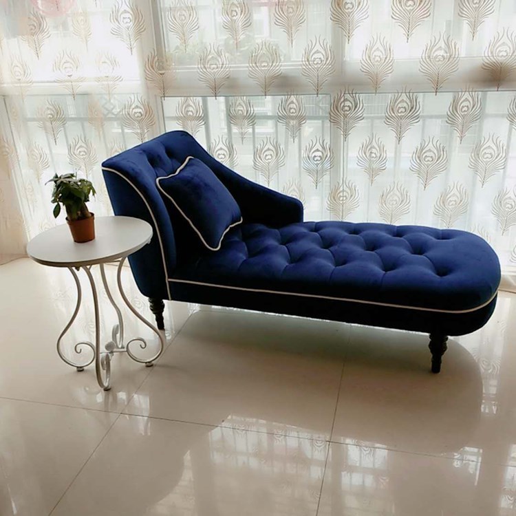 新款欧式古典贵妃椅美式丝绒布艺拉扣贵妃榻法式客厅卧室单人沙发