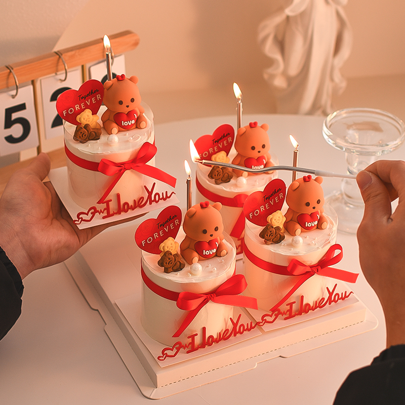 214情人节快乐蛋糕装饰爱心卡片插牌情侣表白纪念日小熊饼干摆件