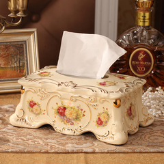 欧式陶瓷纸巾盒 高档奢华客厅创意家居家用装饰品复古抽纸盒大号