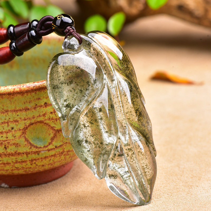 《重50.73g》天然幽灵水晶叶子毛衣坠金枝玉叶