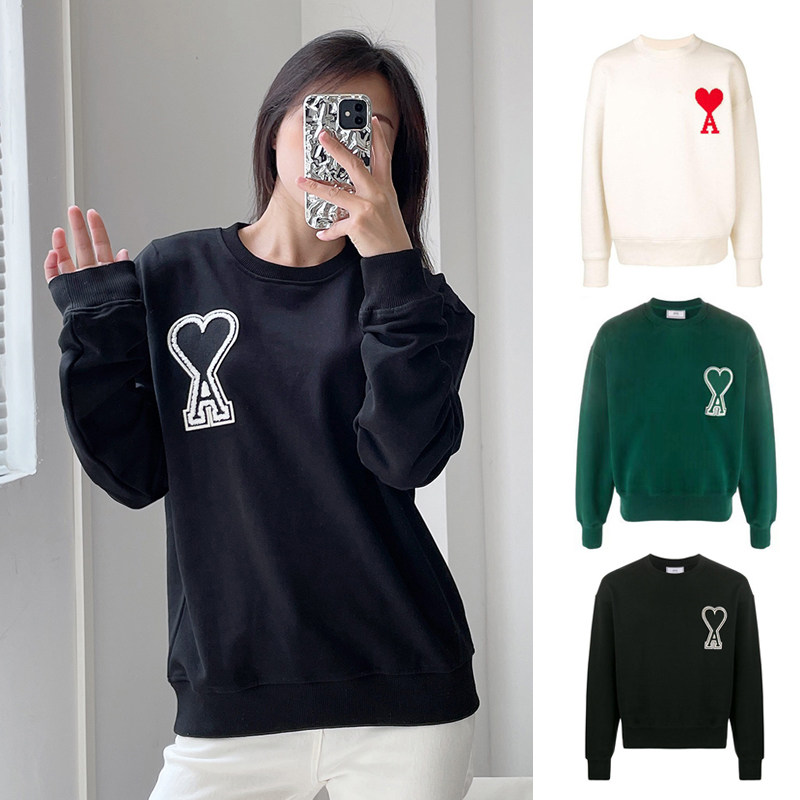 ami卫衣爱心圆领刺绣秋冬桃心a字母宽松长袖男女肖站情侣明星同款