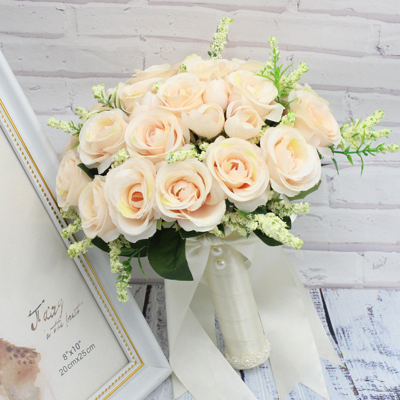 欧式小玫瑰新娘手捧花婚纱拍照结婚新款粉红白仿真韩式婚礼花束