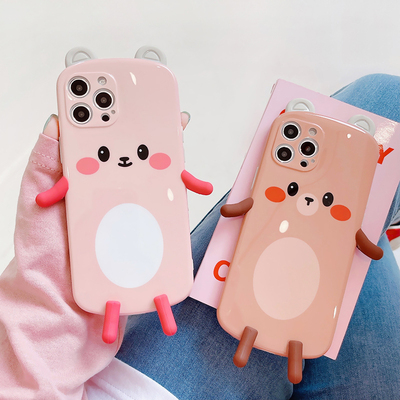 小熊苹果卡通可爱立体适用iphone12机壳11promax耳朵软壳手机保护套