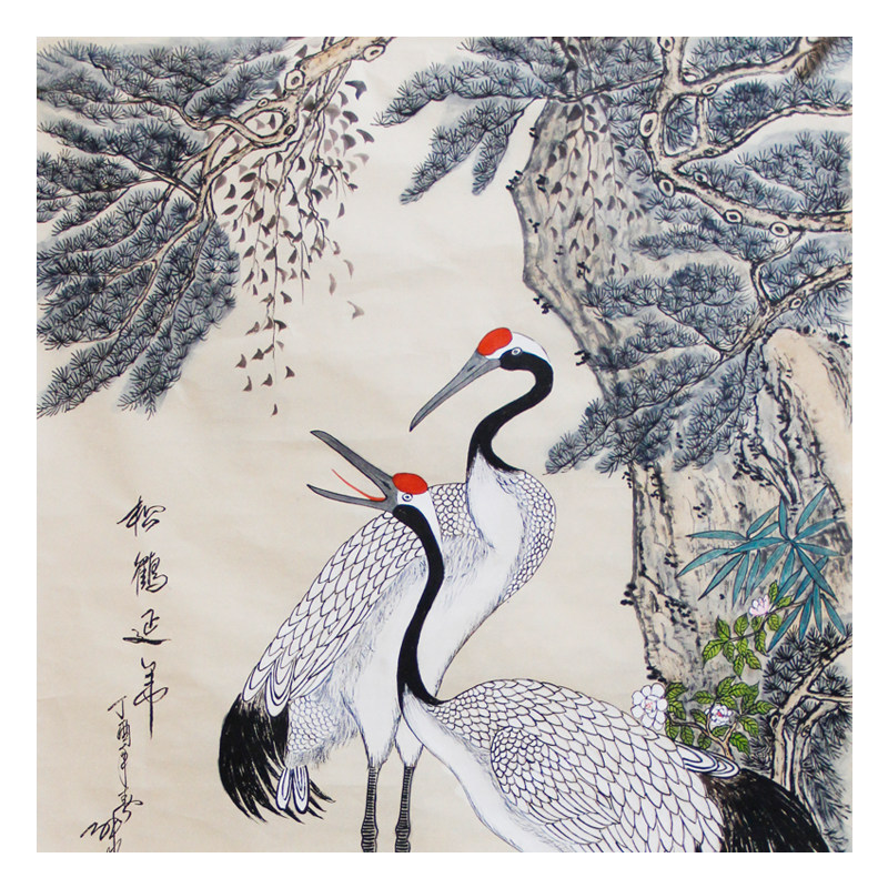 张松《松鹤延年》81岁作【羽毛画】具有收藏价值 京恩收藏