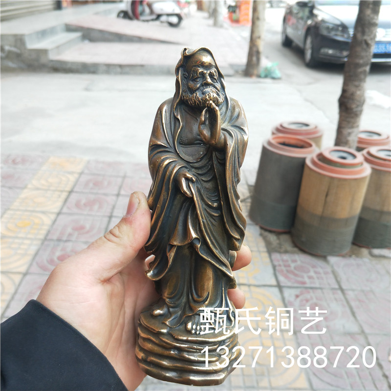 达摩祖师站像纯黄铜精工仿古做旧铜器家居桌面摆件设装饰佳节送礼