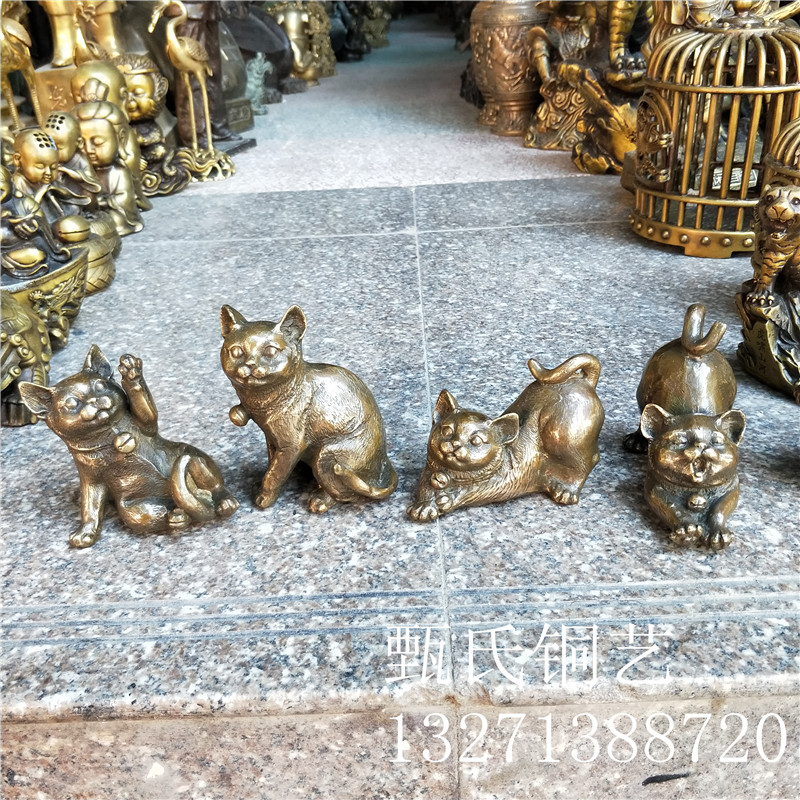 新品小猫纯铜动物摆件铜雕像家居桌面摆设装饰品卡通可爱创意礼品