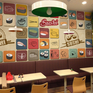 日式料理寿司店主题餐厅墙纸大型壁画休闲吧饭店手绘壁纸背景墙布