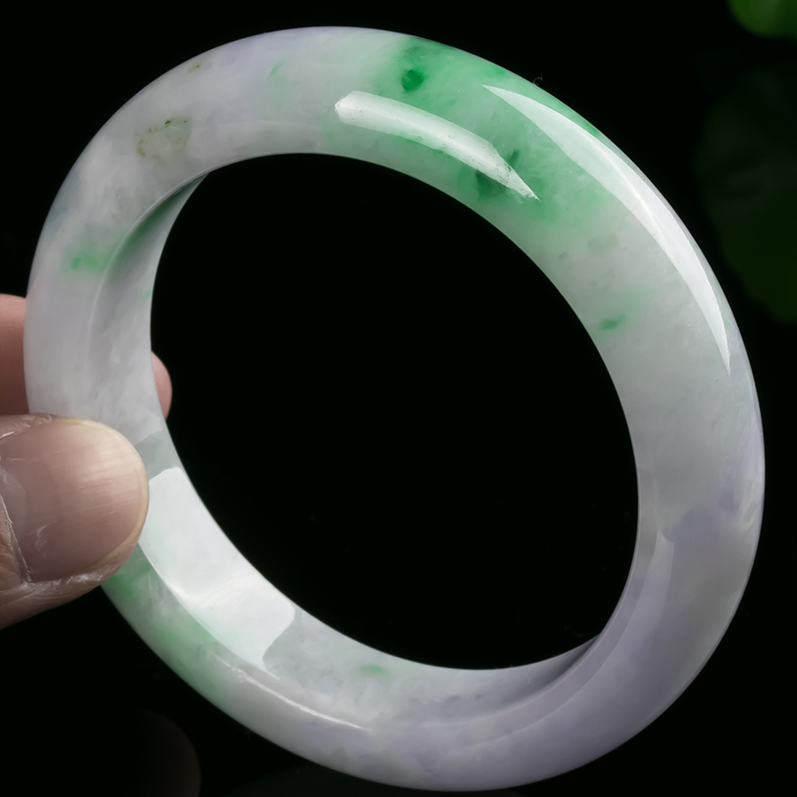 8mm 天然a货冰糯种春带彩翡翠手镯 74.51g