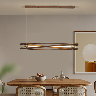日式原木风餐厅吊灯设计师侘寂风黄铜实木餐桌灯茶室吧台长条吊灯