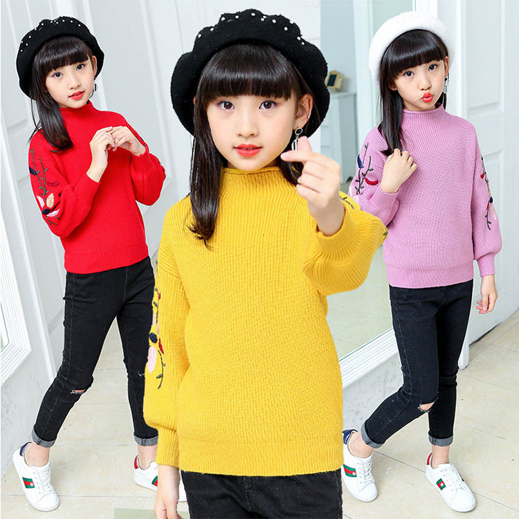 女童白色喇叭袖毛衣儿童女宝宝3-5岁黑4小孩红色十女孩薄款针织衫