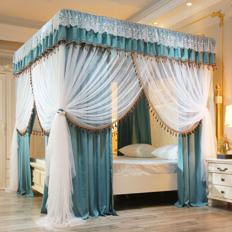 宫廷公主风双层遮光床帘蚊帐一体式两用1.8m床双人家用落地式床幔