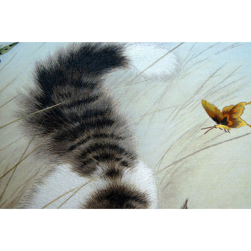 苏绣 单面绣 装饰画 动物a0725《猫戏蝶》