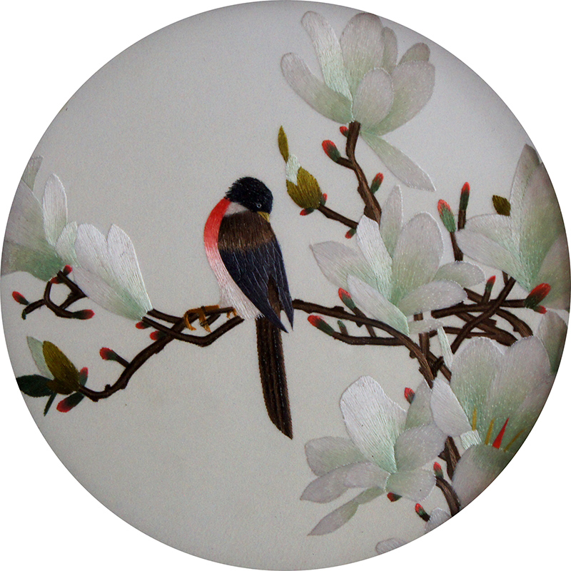 苏绣 双面绣 台屏 《玉兰花鸟》