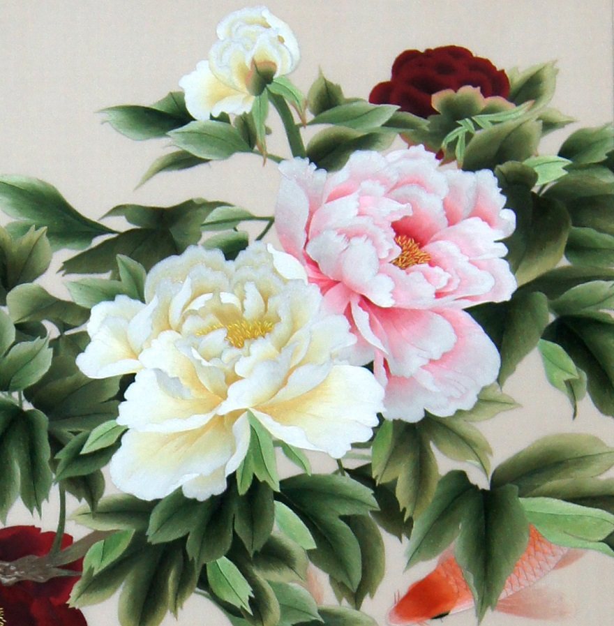 苏绣《牡丹鱼》单面绣