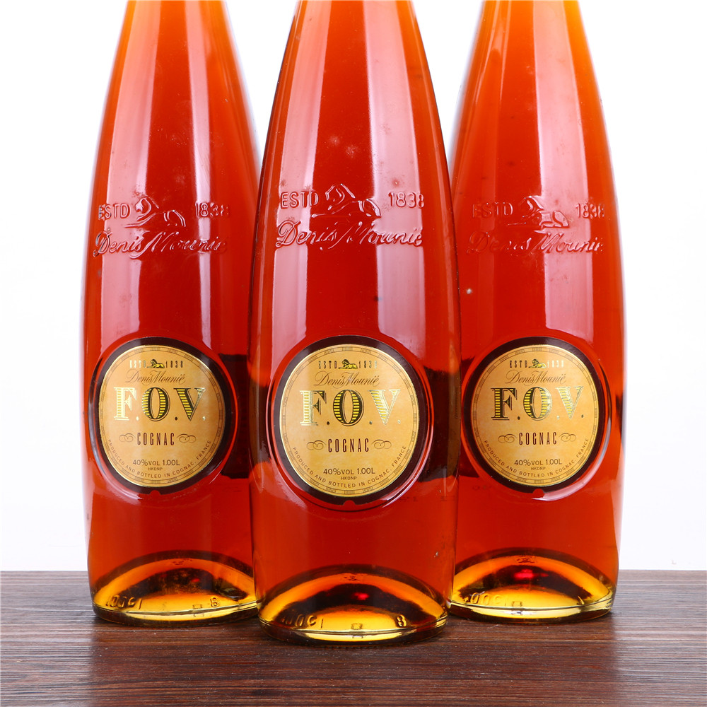 12/2000年代2斤装法国长颈f.o.v干邑白兰地40度1000ml3瓶