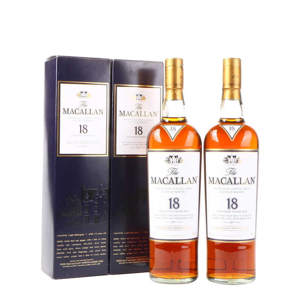 35/麦卡伦18年雪莉桶单一麦芽威士忌43度700ml2瓶