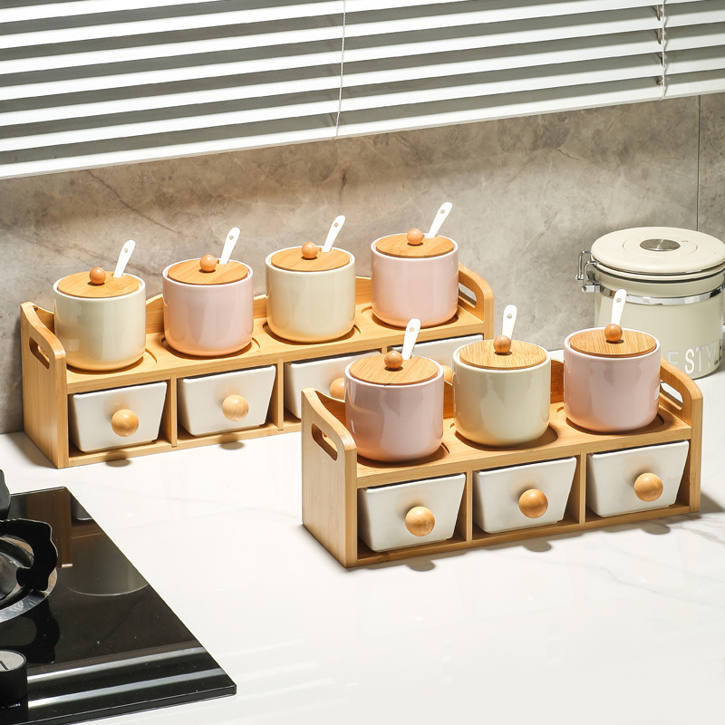 陶瓷调料盒调味罐套装家用厨房双层调味瓶味精辣椒盐罐收纳置物架