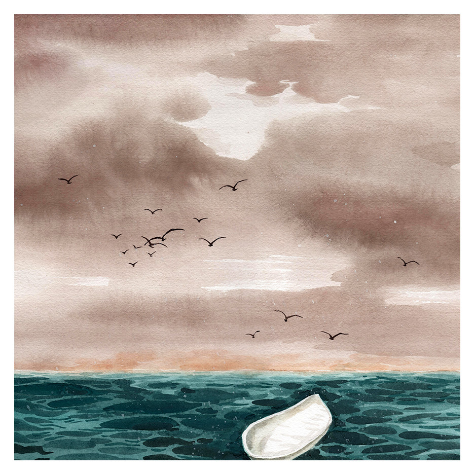 可涵《海平面》水彩画┃画框装裱