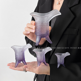 趣皿 创意渐变紫玻璃水杯咖啡杯磨砂古风酒杯搞怪帝王杯家用茶杯
