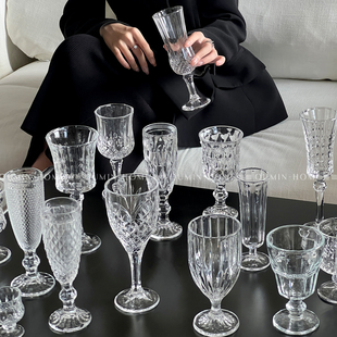 趣皿 ins风玻璃浮雕香槟杯红酒杯子家用高脚杯高颜值洋酒葡萄酒杯
