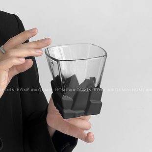 冰块杯曜黑水杯2024新款女玻璃杯子高级感轻奢饮料杯威士忌酒杯