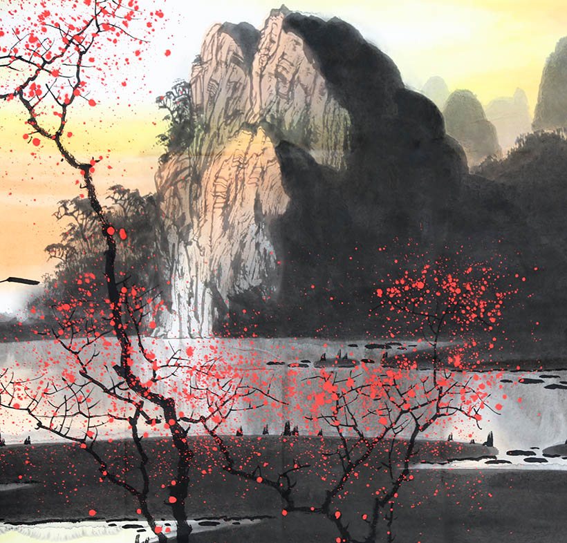 广西艺院 张泉踪《云蒸.》彩墨漓江山水画创始人 独家授权8215