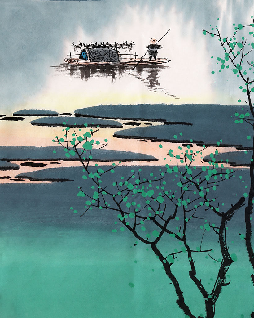 广西艺院 张泉踪《瑞日祥云》彩墨漓江山水画创始人独家授7871