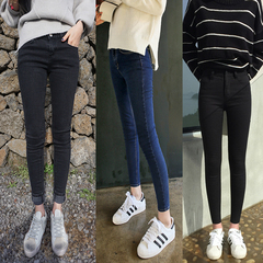 冬季韩版外穿黑色加厚加绒牛仔裤女小脚长裤显瘦高腰弹力加棉保暖